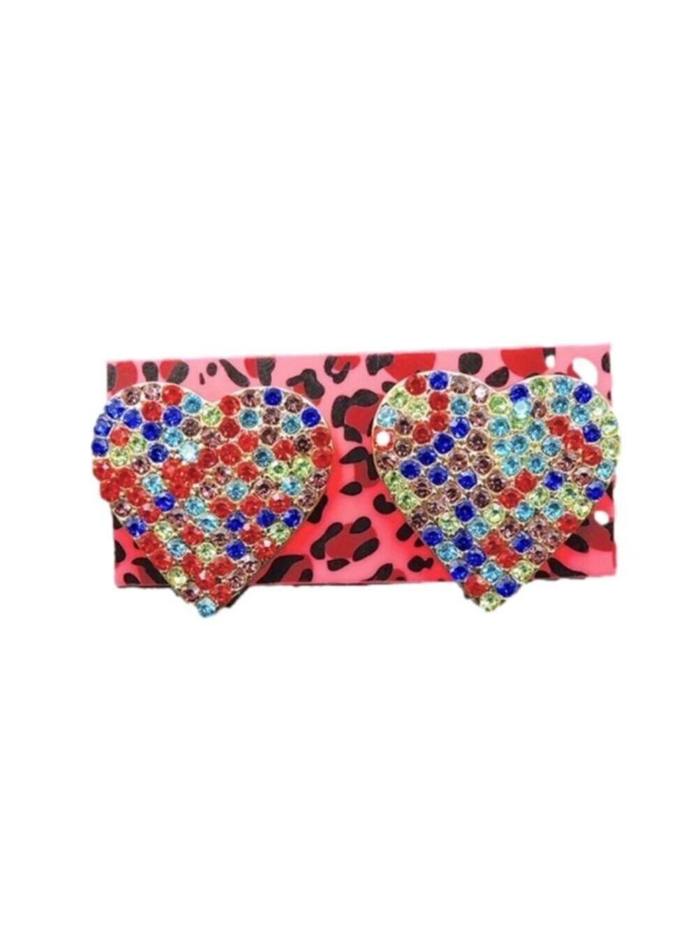 Betsey Johnson Heart Stud Earrings Multi Color Rhinestone